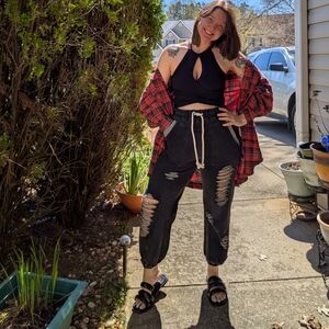 Black Relaxed Fit Track Pants with Adjustable Waistband